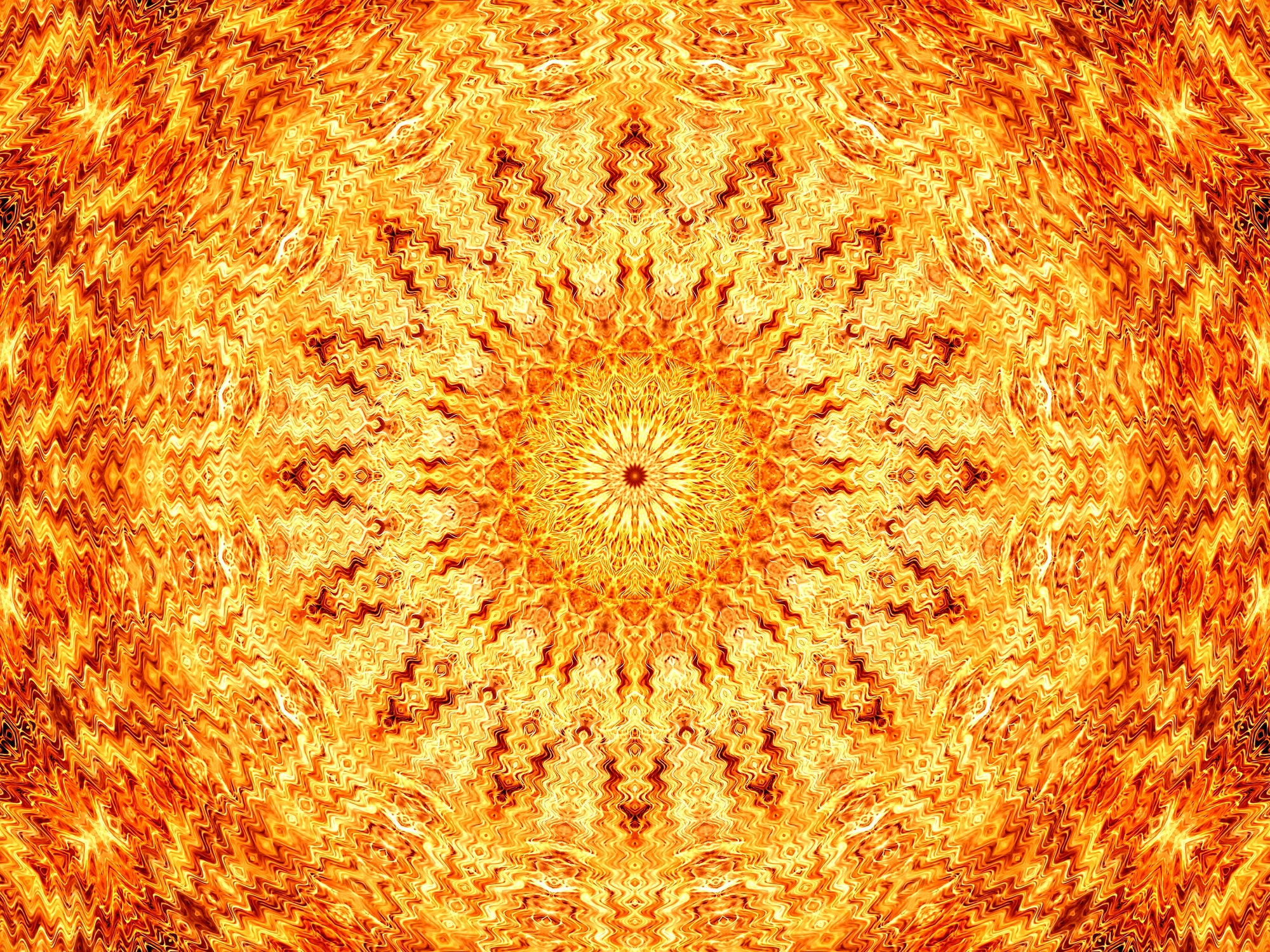 Full Frame Abstract Background of Orange Fire Mandala Pattern